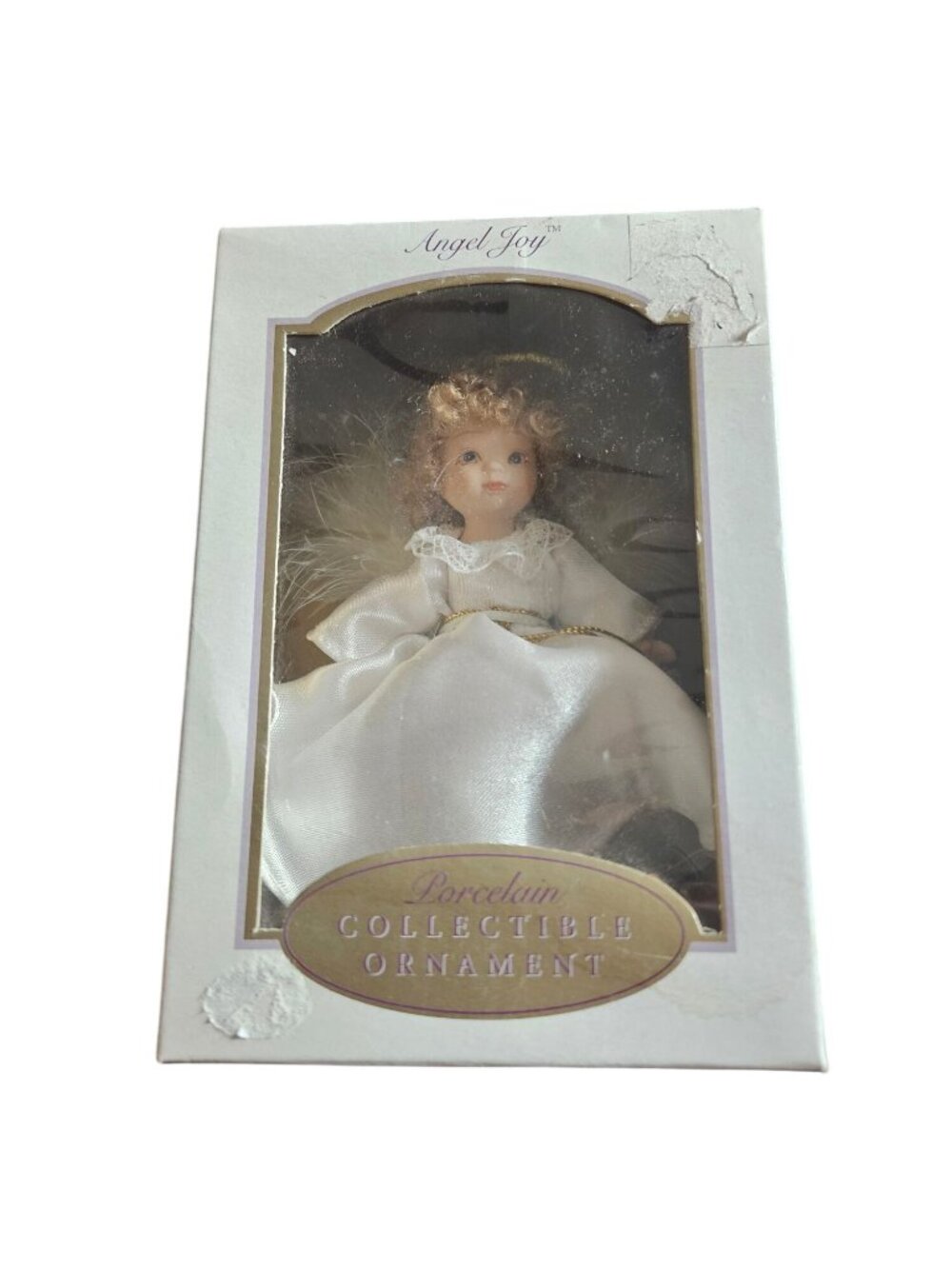 Angel Joy Porcelain Collectible Ornament With Movable Arms & Legs White Dress 20